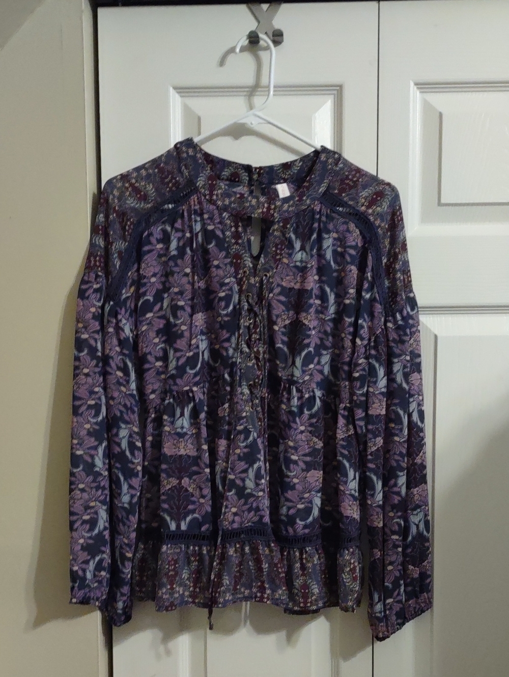 Xhilaration Purple Floral Blouse with Yellow Accents